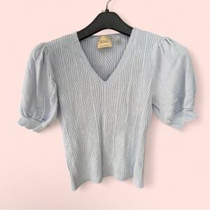 Elie Tahari Sky Blue Textured Puff Sleeve Top